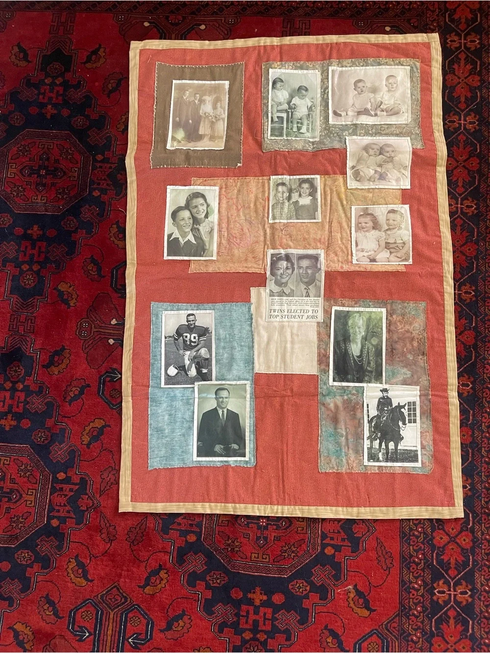 Vintage Handmade Patchwork Rag Crib Quilt Americana Twin Photo Memory Folk Art